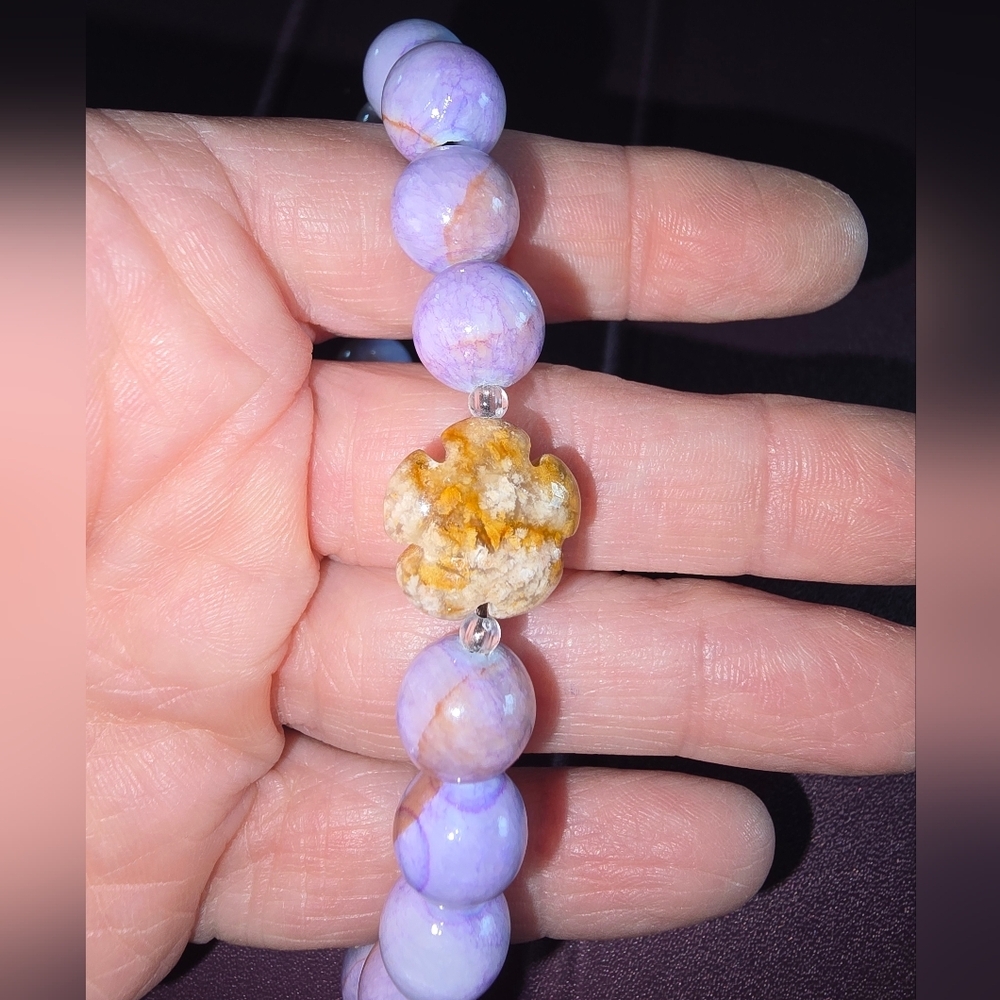 10mm Persian Gulf Chalcedony With Pink Ocean Agate Flower Bracelet